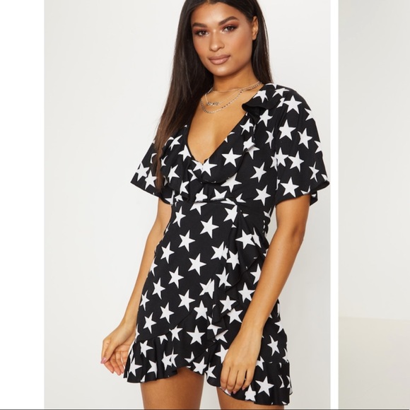 Pretty little Thing Cute Black Star Print Dress S - Picture 1 of 8
